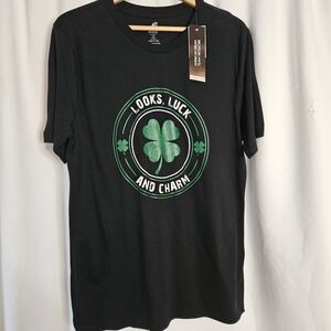 NWT Looks Luck & Charm T Shirt Size L Black Shamrock St. Patrick's Day‎ ADTN